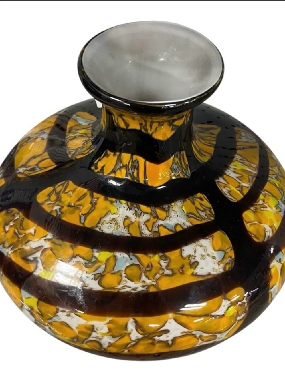 Handblown Cased Bulbous Glass Vase contemporary Japanese inspired design MCM 9”.